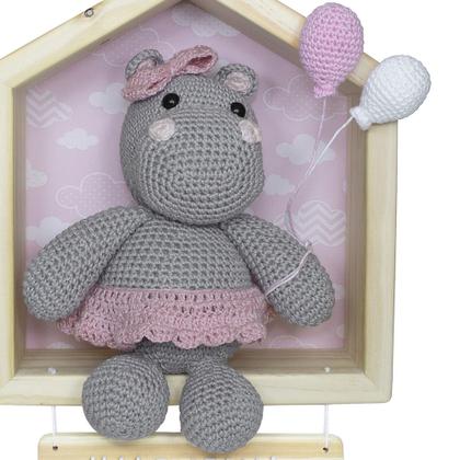 Imagem de Porta Maternidade Casinha Hipopótamo Menina Crochê Quarto Bebê Infantil