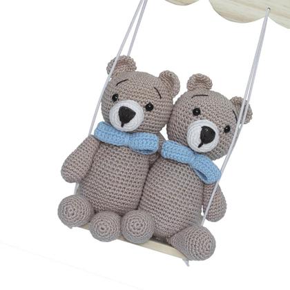 Imagem de Porta Maternidade Nuvem Balança Ursinhos Gêmeos Crochê Quarto Bebê Infantil Menino