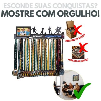 Imagem de Porta Medalha Futebol Kids Porta Retrato Até 120 Medalhas