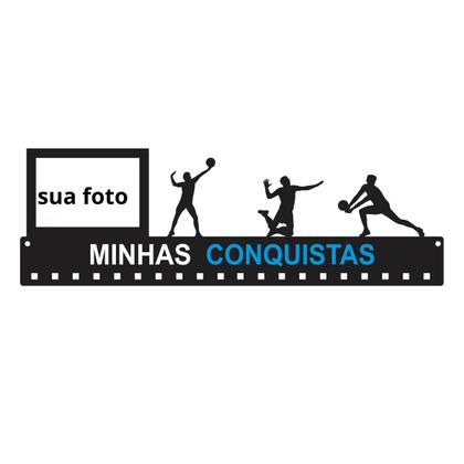 Imagem de Porta Medalhas Volei MINHAS CONQUISTAS QUADRO COM FOTO MDF Preto 20 Ganchos