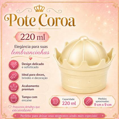 Imagem de Porta Mix de Coroa Pote de Lembrança Princesa p/ Festa Aniversário Dourado Kit 20 Unidades