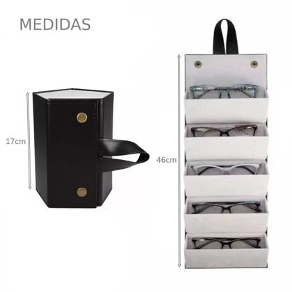 Imagem de Porta Óculos Estojo Organizador Viagem Dobrável 5 Divisórias