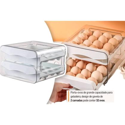 Imagem de Porta Ovos Acrilico P/ Geladeira Gaveteiro Duplo 32 Ovos