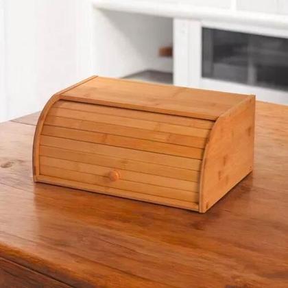 Imagem de Porta Pães Bambu Ekos 40x27x17cm Tampa Retrátil