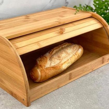 Imagem de Porta Pães de Bambu Com Tampa Retrátil