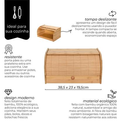 Imagem de Porta Paes Mimo Style Com Tampa Retratil Bambu Armazenamento De Paes