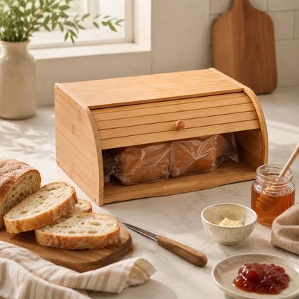 Imagem de Porta Pão Bambu Tampa Retrátil Basculante Ecokitchen - Mimo Style