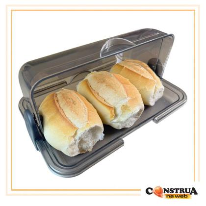 Imagem de Porta Pão Fumê Armazenador Com Tampa Articulável Profissional Para Pães Bolos Mesa 30x20cm