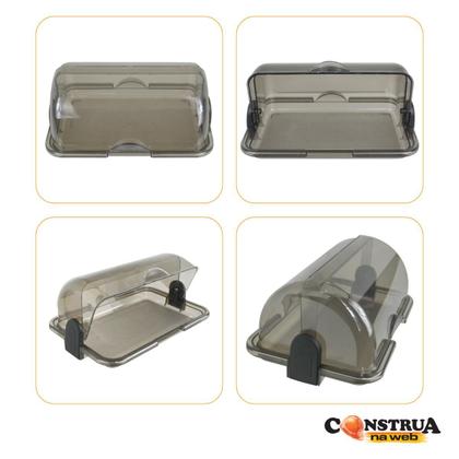 Imagem de Porta Pão Fumê Armazenador Com Tampa Articulável Profissional Para Pães Bolos Mesa 30x20cm