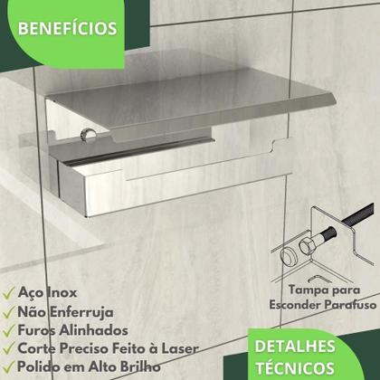 Imagem de Porta Papel Higienico Com Suporte Para Celular Inox ELG