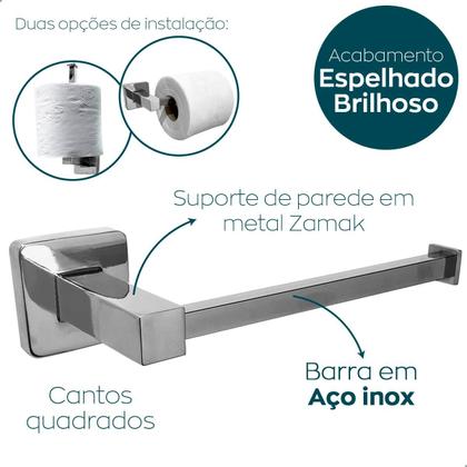 Imagem de Porta Papel Higiênico Cromado Papeleira De Banheiro Metal Inox Suporte De Parede Acessório Lavabo