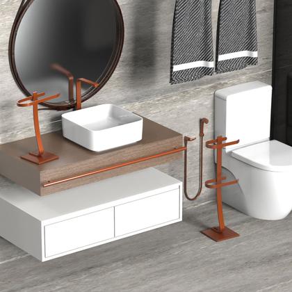 Imagem de Porta Papel Higiênico De Chão e Toalha Lavabo Rose Gold.D