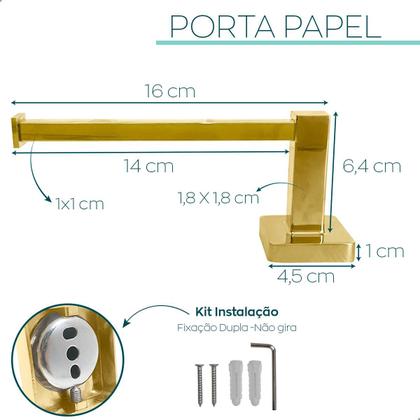 Imagem de Porta Papel Higiênico Dourado Aço Inox 304 Papeleira De Banheiro Metal Inox Suporte De Parede Lavabo Acessorio Quadrado Gold Brilhoso Luxo