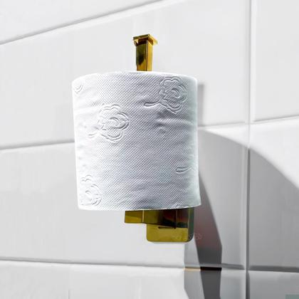Imagem de Porta Papel Higiênico Dourado Aço Inox 304 Papeleira De Banheiro Metal Inox Suporte De Parede Lavabo Acessorio Quadrado Gold Brilhoso Luxo