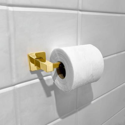 Imagem de Porta Papel Higiênico Dourado Aço Inox 304 Papeleira De Banheiro Metal Inox Suporte De Parede Lavabo Acessorio Quadrado Gold Brilhoso Luxo