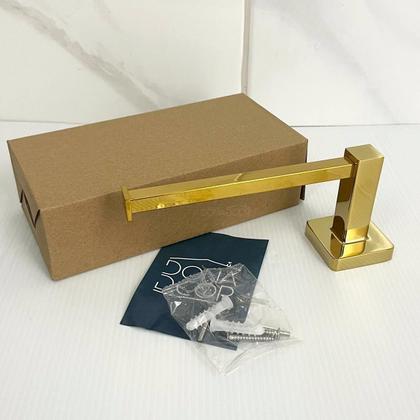 Imagem de Porta Papel Higiênico Dourado Brilhoso Inox Papeleira De Banheiro Quadrada Metal Inox Suporte Parede Gold Luxo