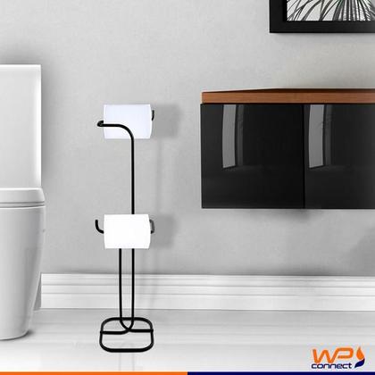 Imagem de Porta Papel Higiênico Duplo Papeleira De Chão Preta Superiore Organizador Decorativo Para Banheiro Lavabo