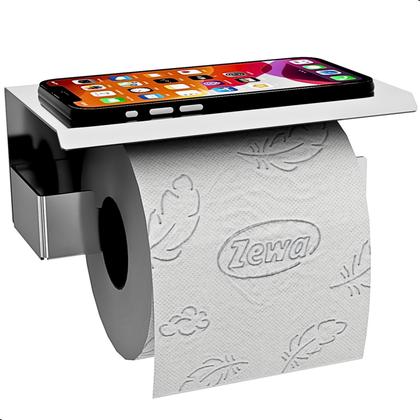 Imagem de Porta Papel Higienico e Celular Papeleira Adesivo Inox F.ELG