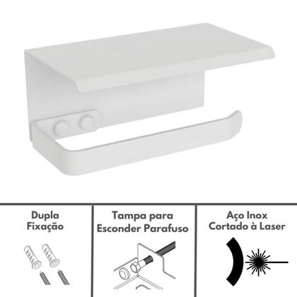 Imagem de Porta Papel Higiênico Inox De Parede Banheiro Branco MAX