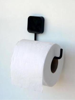 Imagem de Porta Papel Higienico Parede Sem Furo Branco Preto Não Enferruja