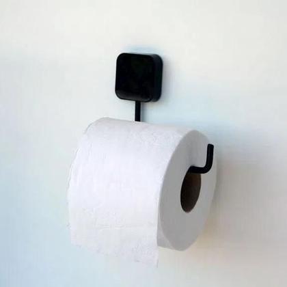 Imagem de Porta Papel Higienico Parede Sem Furo Branco Preto Não Enferruja