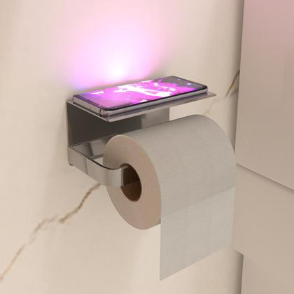 Imagem de Porta Papel Higiênico Stander Com Suporte Para Celular Polido