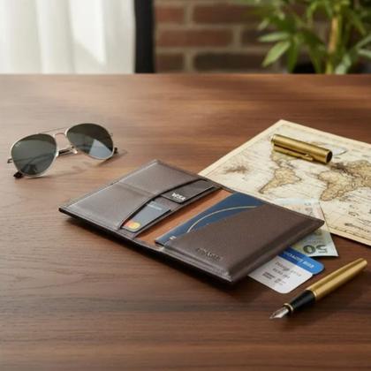 Imagem de Porta Passaporte Capa Viagem Masculina Feminina Mala Case Couro Legítimo Marca BRASILE