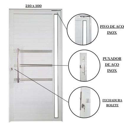 Imagem de Porta Pivotante de Alumínio 210 X 100cm com Puxador, Friso e Vidro Veneza Esquadrias Bergamo