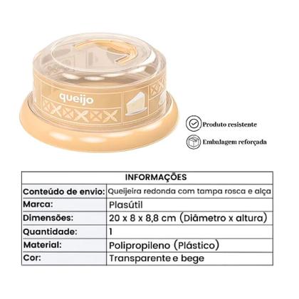 Imagem de Porta Queijo Queijeira de Plástico Redonda Plasutil beje NOVA COLEÇÂO