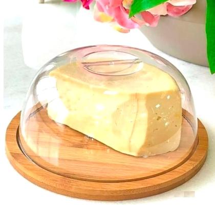 Imagem de Porta Queijo Queijeira Redonda Bambu Com Tampa Acrílico