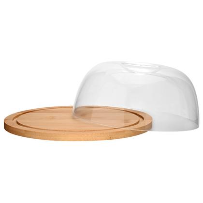 Imagem de Porta Queijo Queijeira Redonda Bambu Com Tampa Acrílico