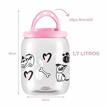 Imagem de Porta Ração Petiscos Saches Cachorro Gato 1,7l Com Alça