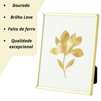 Imagem de Porta Retrato De Metal Com Vidro Luxo Dourado Pequeno 15x20 CM Espelhado Vidro