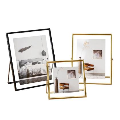 Imagem de Porta-Retrato Dourado E Preto De Metal 4/6 Polegadas Com Superfície Transparente De Acrílico