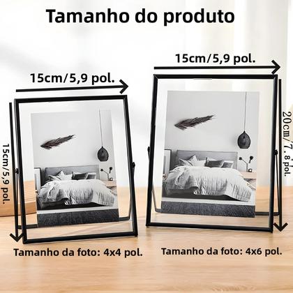 Imagem de Porta-Retrato Dourado E Preto De Metal 4/6 Polegadas Com Superfície Transparente De Acrílico