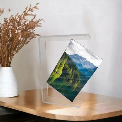 Imagem de Porta Retrato Giratório Cristal Moldura Acrílico Suporte A6 Foto Display Fotografia