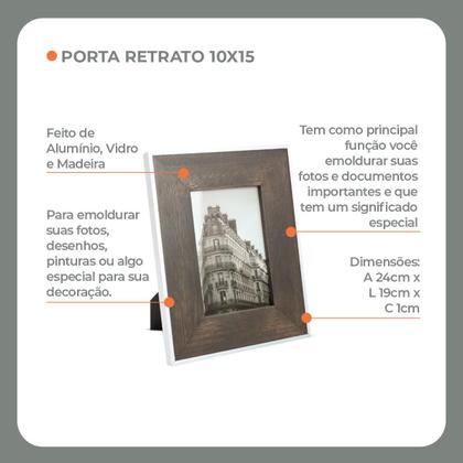 Imagem de Porta Retrato Preto 10x15cm de Vidro e Madeira Decorativo para Parede ou Mesa