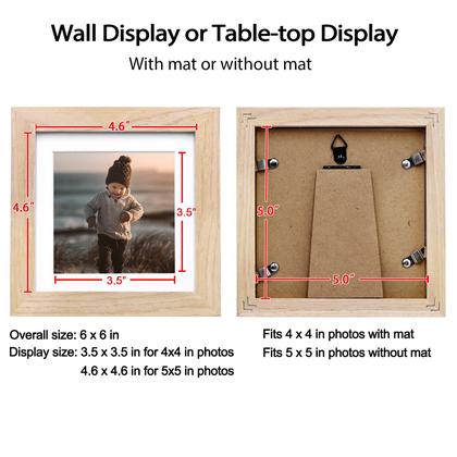 Imagem de Porta-retratos KINLINK 5x5 de madeira natural para 4x4 com tapete, pacote com 4