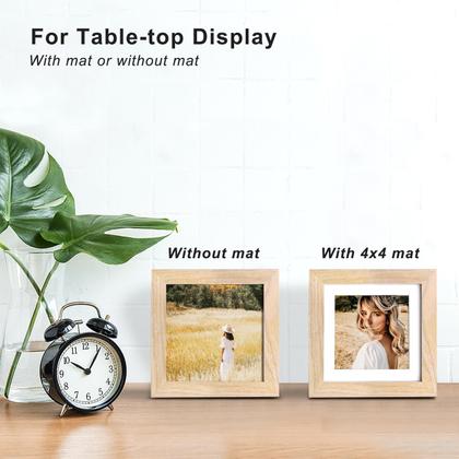 Imagem de Porta-retratos KINLINK 5x5 de madeira natural para 4x4 com tapete, pacote com 4