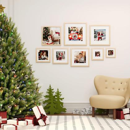 Imagem de Porta-retratos KINLINK 5x5 de madeira natural para 4x4 com tapete, pacote com 4
