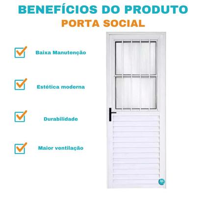 Imagem de Porta sala de alumínio branco 210x80 social DIREITA linha FIT