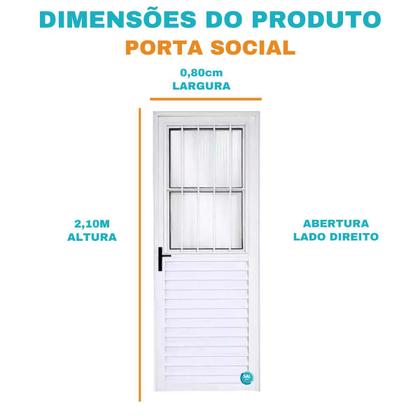 Imagem de Porta sala de alumínio branco 210x80 social DIREITA linha FIT