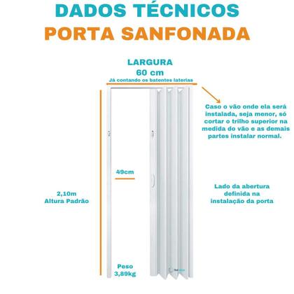 Imagem de Porta Sanfonada PVC 0,60x2,10 Multilit Branco