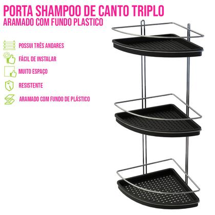 Imagem de Porta Shampoo 3 Prateleiras de Canto da Parede Para Banheiro Stolf com Fundo Plastico