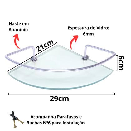 Imagem de Porta Shampoo De Canto Cromado Grade Com Vidro P/ Banheiro