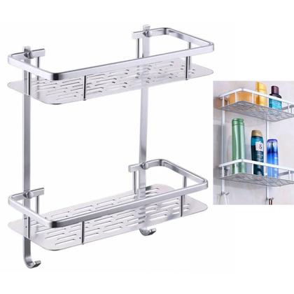 Imagem de Porta Shampoo Duplo Prateleira Banho Banheiro Parede Chuveiro Aluminio Sabonete