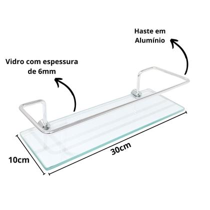 Imagem de Porta Shampoo Reto Alumínio Com Vidro Incolor
