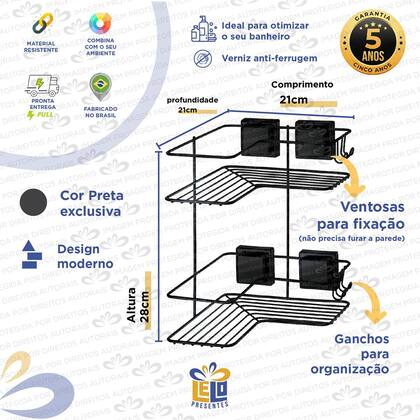 Imagem de Porta Shampoo Sabonete Duplo Ventosa Não Enferruja Preto