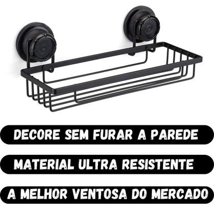 Imagem de Porta Shampoo Sabonete Preto Suporte Reto Parede Banheiro