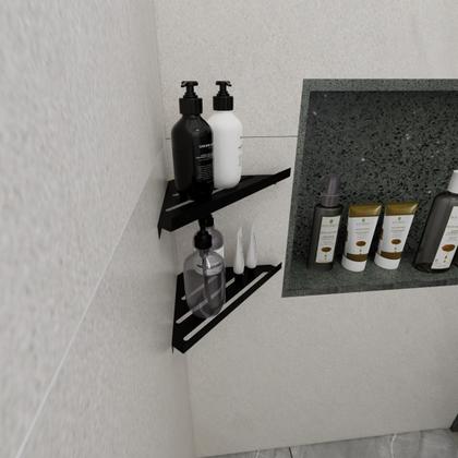 Imagem de Porta Shampoo Sabonete Suporte Canto Parede Banheiro Preto